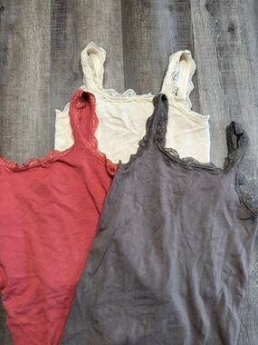 Lace-Trim Camisole Set by PS Love— Rust Red, Cream & Gray, Size Small